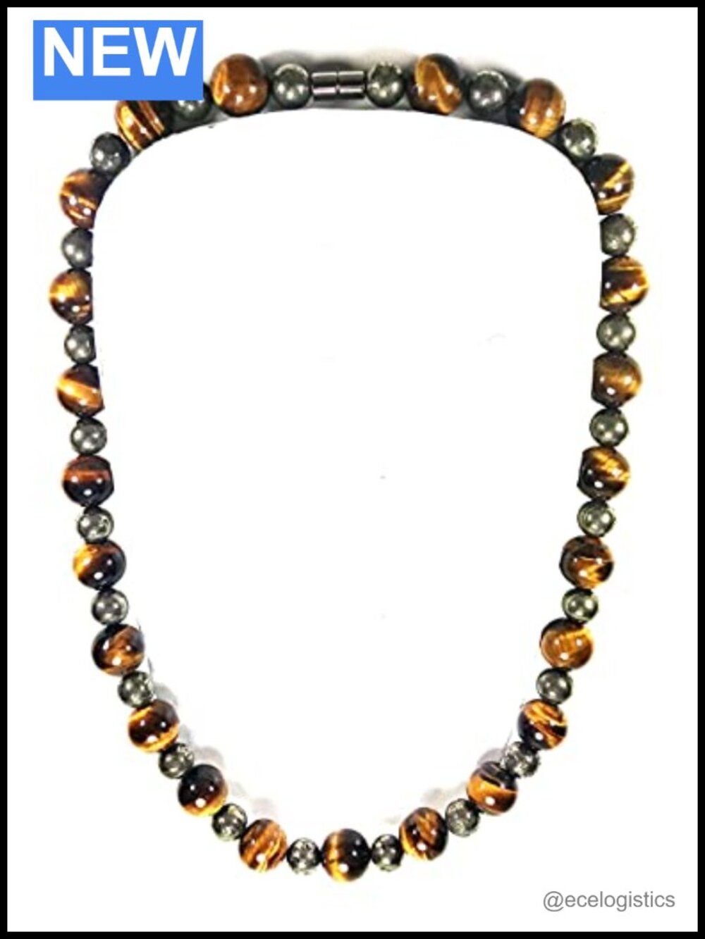 Handmade Tiger Eye Pyrite Beaded Mala Necklace 22 in Mens Spiritual Protection